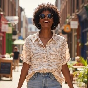 Ava & Viv Blouse Top  Womens 4X Rust Animal Print Button Up Short Slv Boho NWT